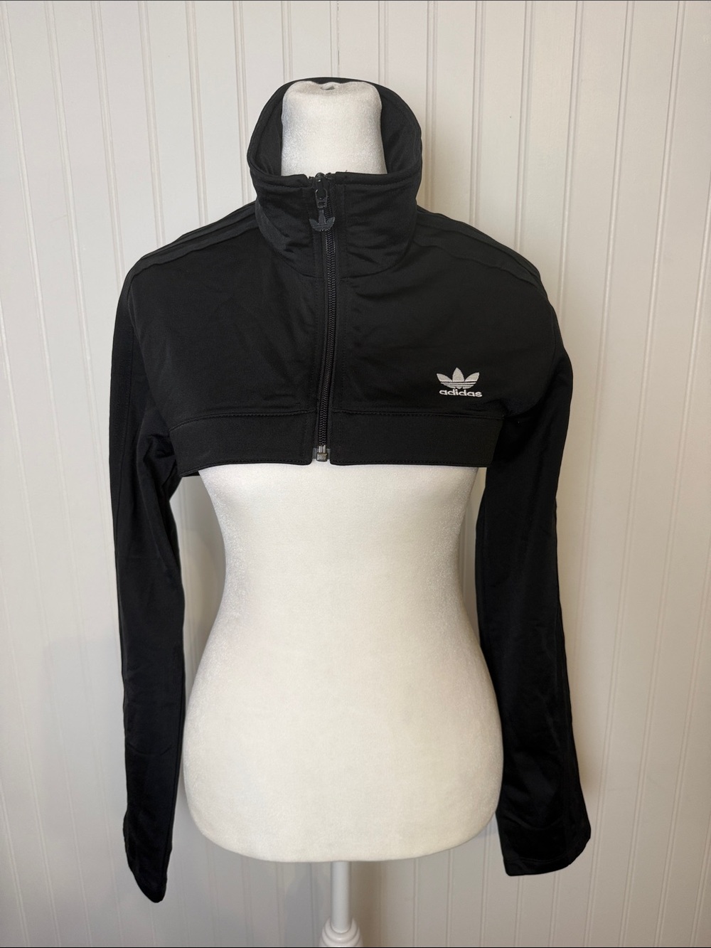 adidas Black Cropped Bomber-Style Track Jacket